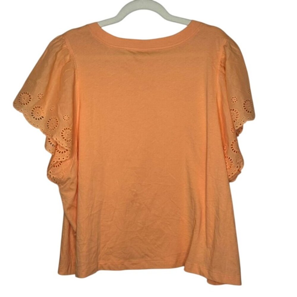 NWT Cutwork-Sleeve Mixed Fabric Top Peach Orange Womens 3x Boho Peasant - Picture 4 of 11
